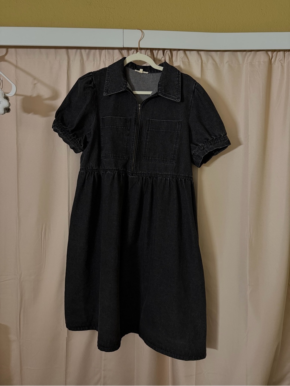 tea n rose black denim zip up collared dress